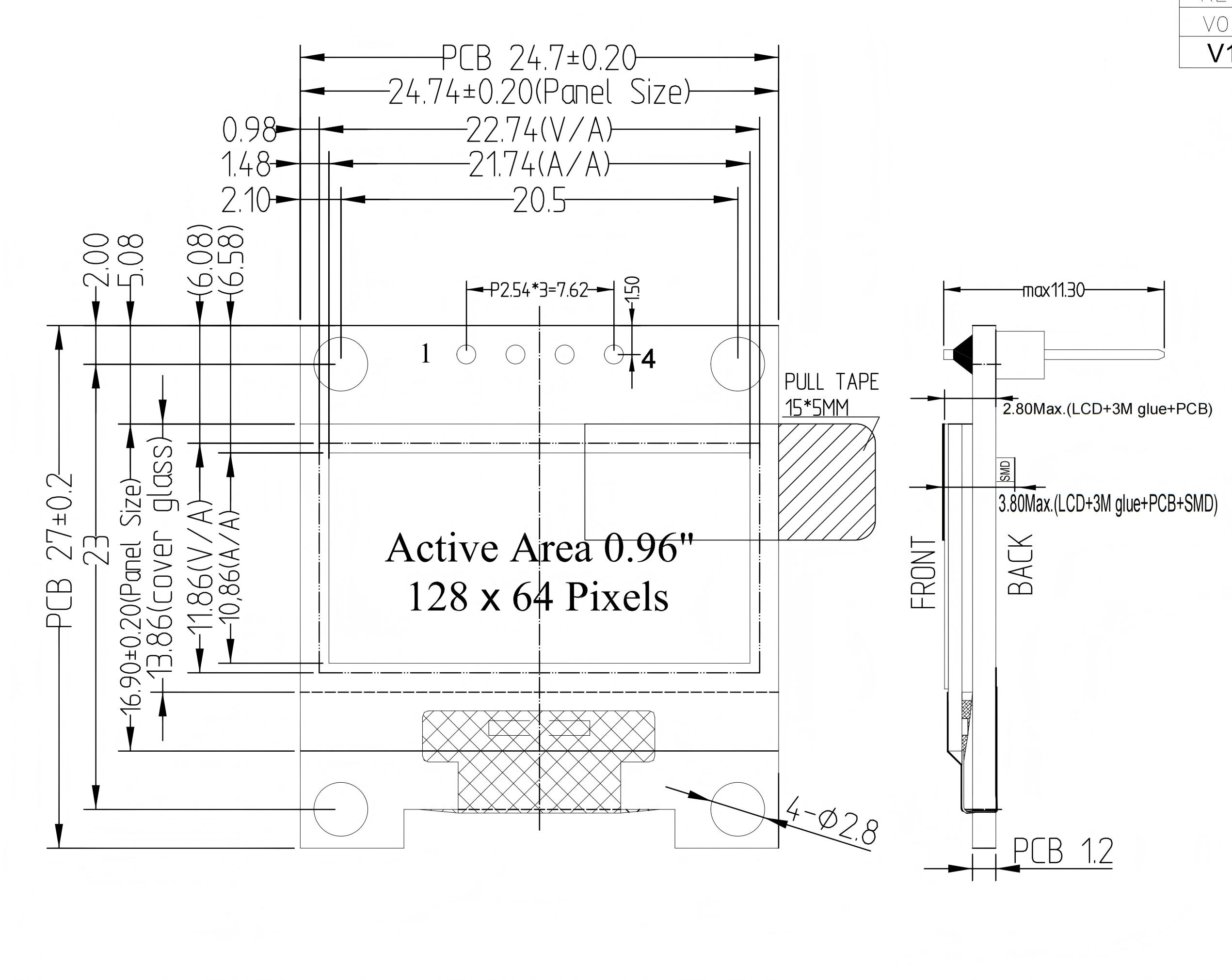0.96寸4针ssd1315图纸