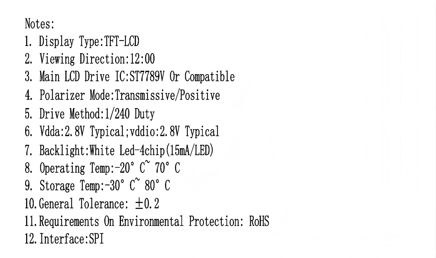 2.40tft tn 8针模块参数