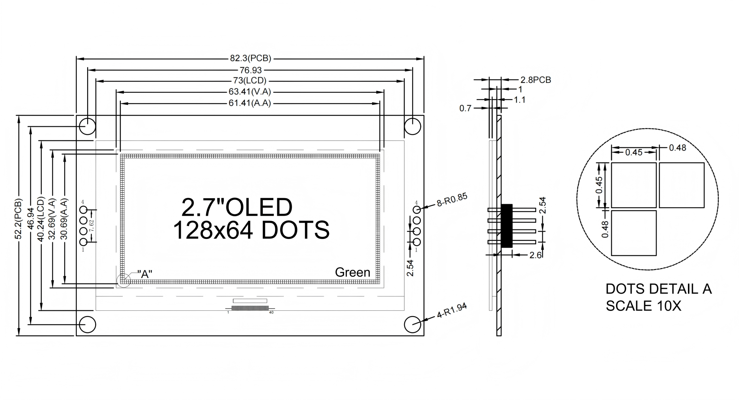 2.7寸oled4针模块图纸